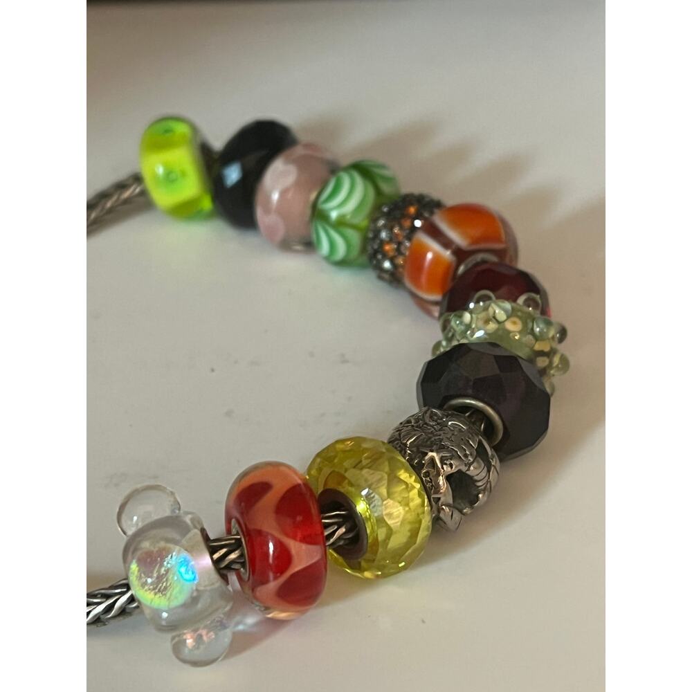 Authentic Trollbeads LAA sterling silver charm bracelet w/12 glass beads